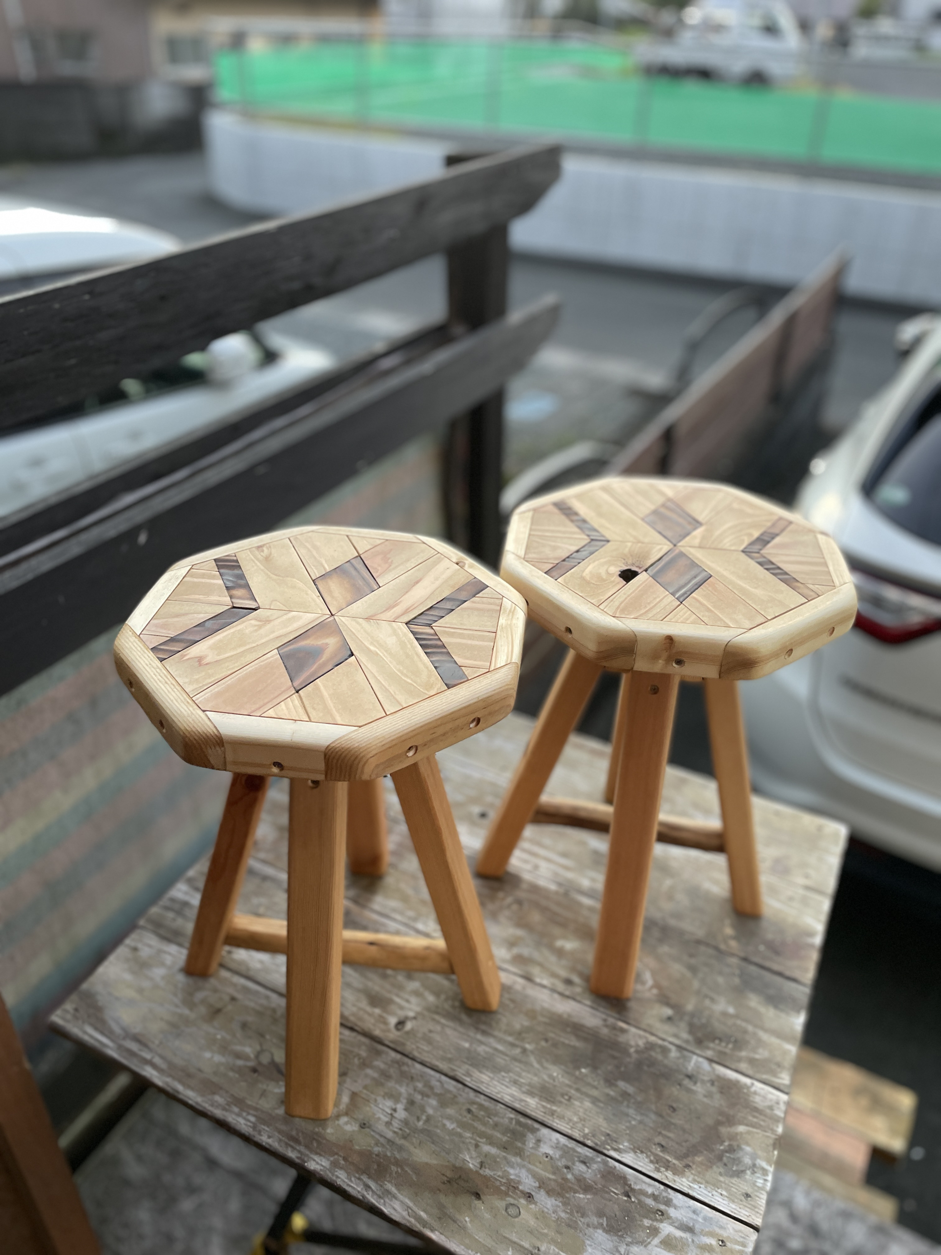 八角形の天板がかわいい。なんにでも使えるオクタゴンスツール⑦【ウッド】【オルテガ】【ナチュラル】⑥と⑦はペアです。