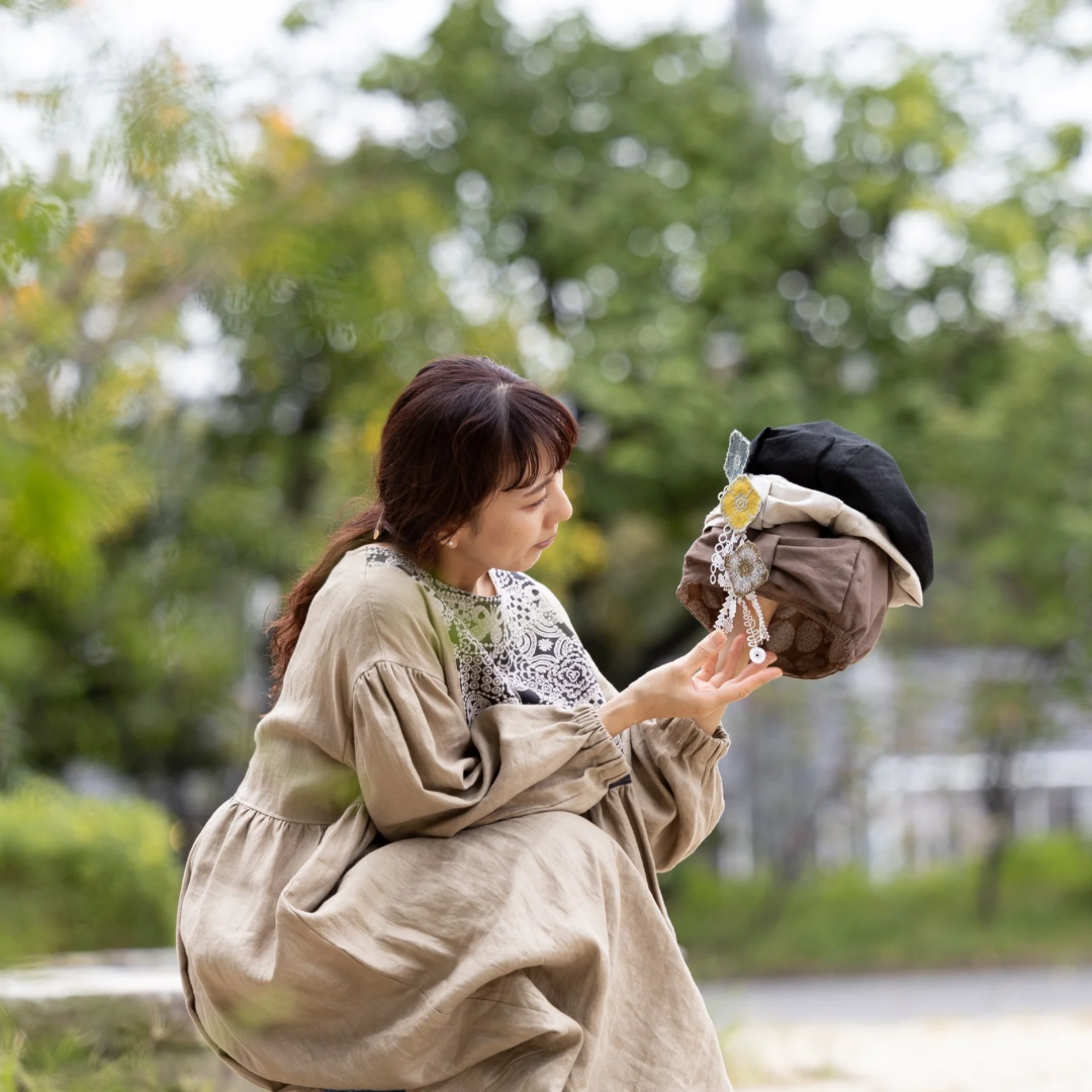 リボンベレー 帽　きなり　ケア帽子　プレゼント　ゆったり　柔らか　心地よい　医療用帽子　お出かけ　オプション前髪
