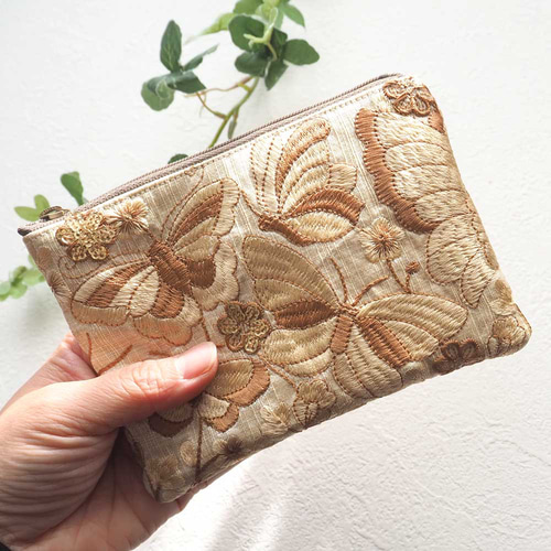 no.7】タグ付き インド刺繍リボン ポーチ ミニポーチ （M）
