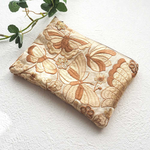 限定1点】インド刺繍リボンのミニポーチ（コインケース/刺繍