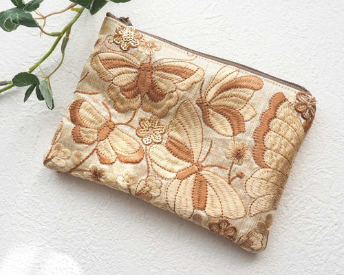 限定1点】インド刺繍リボンのミニポーチ（コインケース/刺繍