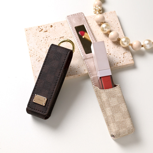 1本収納 ミラー付き リップケース 【 フィオレッティ チェック柄 】 名