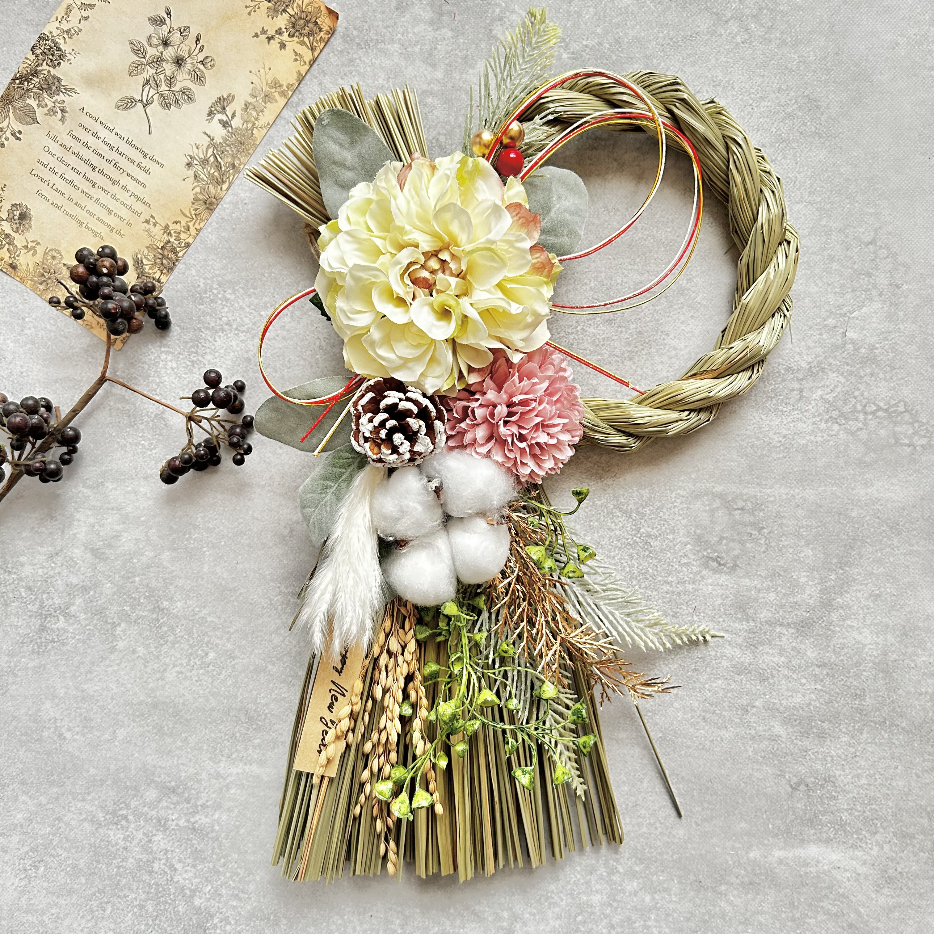 お早めに！しめ縄リース ※ナチュラルグリーン※ No.321 い草のナチュラルしめ縄リース2025 ハンドメイド お正月飾り