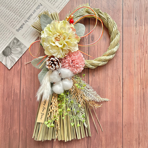 No.321 い草のナチュラルしめ縄リース2025 ハンドメイド お正月飾り