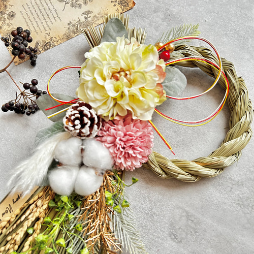 No.321 い草のナチュラルしめ縄リース2025 ハンドメイド お正月飾り