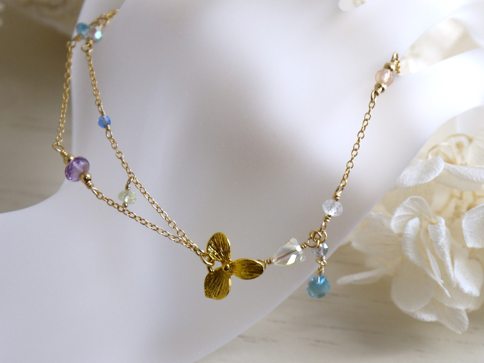 【K14GF/天然石】水瓶座★ブレスレット（アメジスト/ブルートパーズ/クリソベリル他）