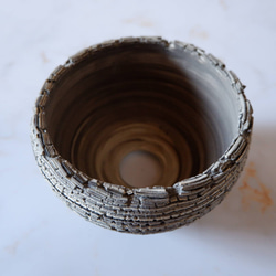 4号白黒練り込み裂紋鉢698　塊根植物　多肉植物　盆栽　植木鉢　作家鉢　沖縄 4枚目の画像