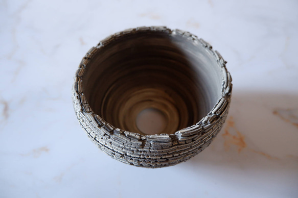 4号白黒練り込み裂紋鉢698　塊根植物　多肉植物　盆栽　植木鉢　作家鉢　沖縄 4枚目の画像