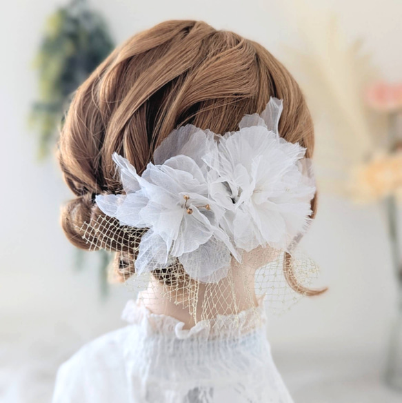 オリジナル シフォンフラワー 髪飾り 【 成人式 結婚式 ウェディング