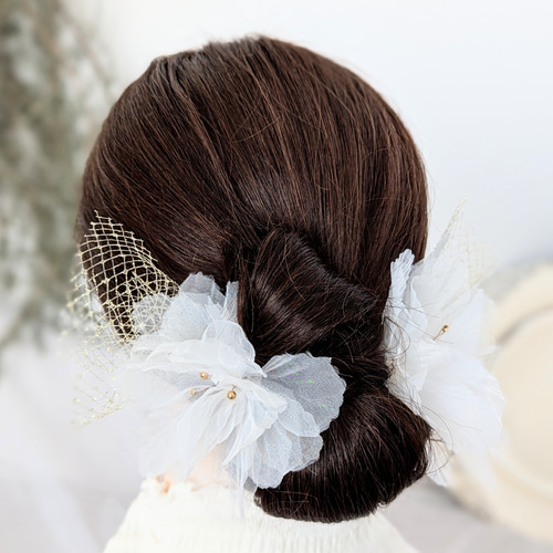 オリジナル シフォンフラワー 髪飾り 【 成人式 結婚式 ウェディング