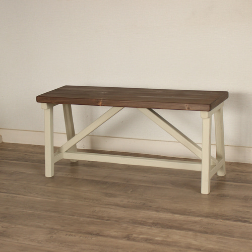 シャビーシックなベンチ ダークブラウン×アンティークホワイト ソファ