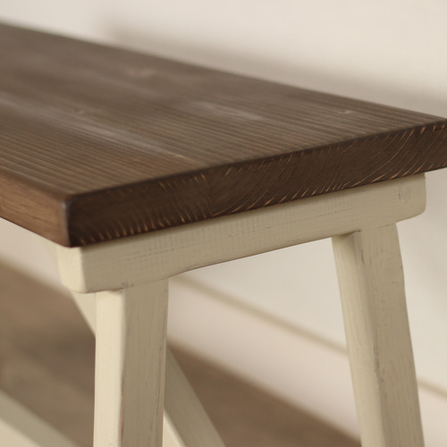 シャビーシックなベンチ ダークブラウン×アンティークホワイト ソファ