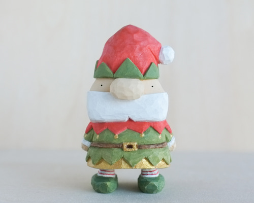 クリスマス 雑貨 木製【エルフ トントゥ】サンタ 木彫り 置物