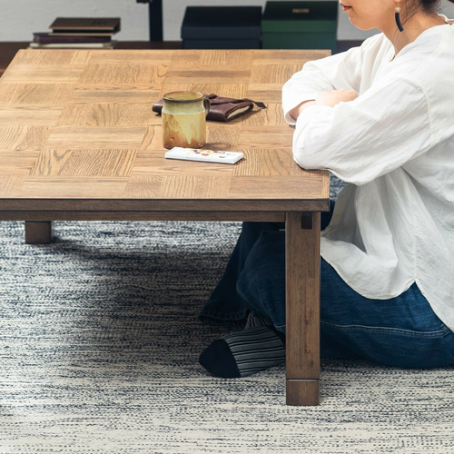 こたつ オーク突板 ブロック調天板 ヴィンテージ風 135幅 4人用 継脚1