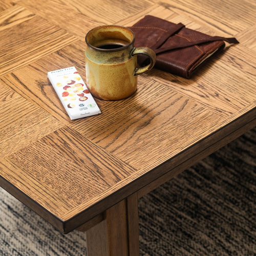 こたつ オーク突板 ブロック調天板 ヴィンテージ風 135幅 4人用 継脚1