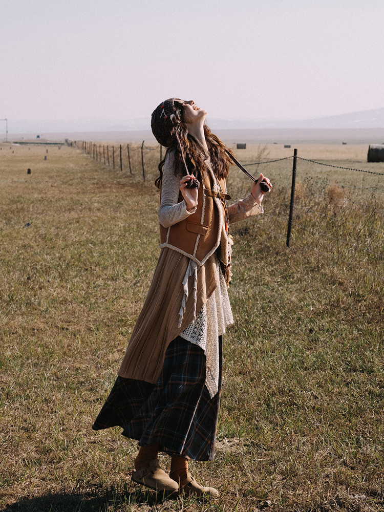 秋冬、格子縫い半身スカート、不規則、高腰のロングスカート、レディース