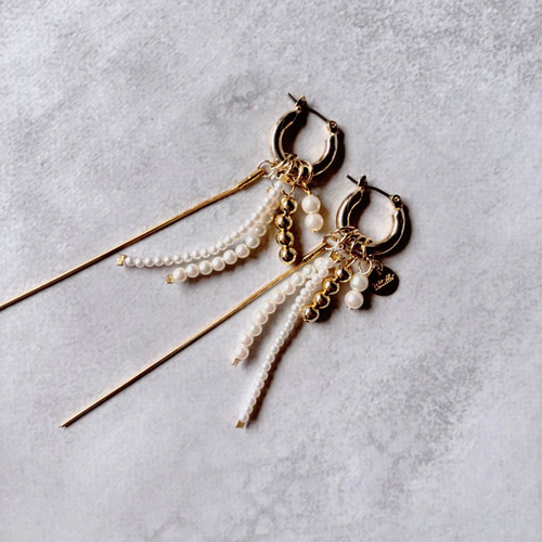 ゴールドチャーム ロングスティック チェーン フープイヤリング ハンドメイド r-30.jpg