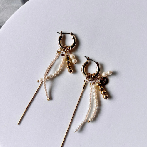 coco vanilla* 【付け替えチャーム】パールチェーン フープ ピアス