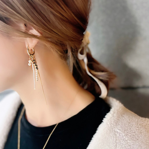 coco vanilla* 【付け替えチャーム】パールチェーン フープ ピアス