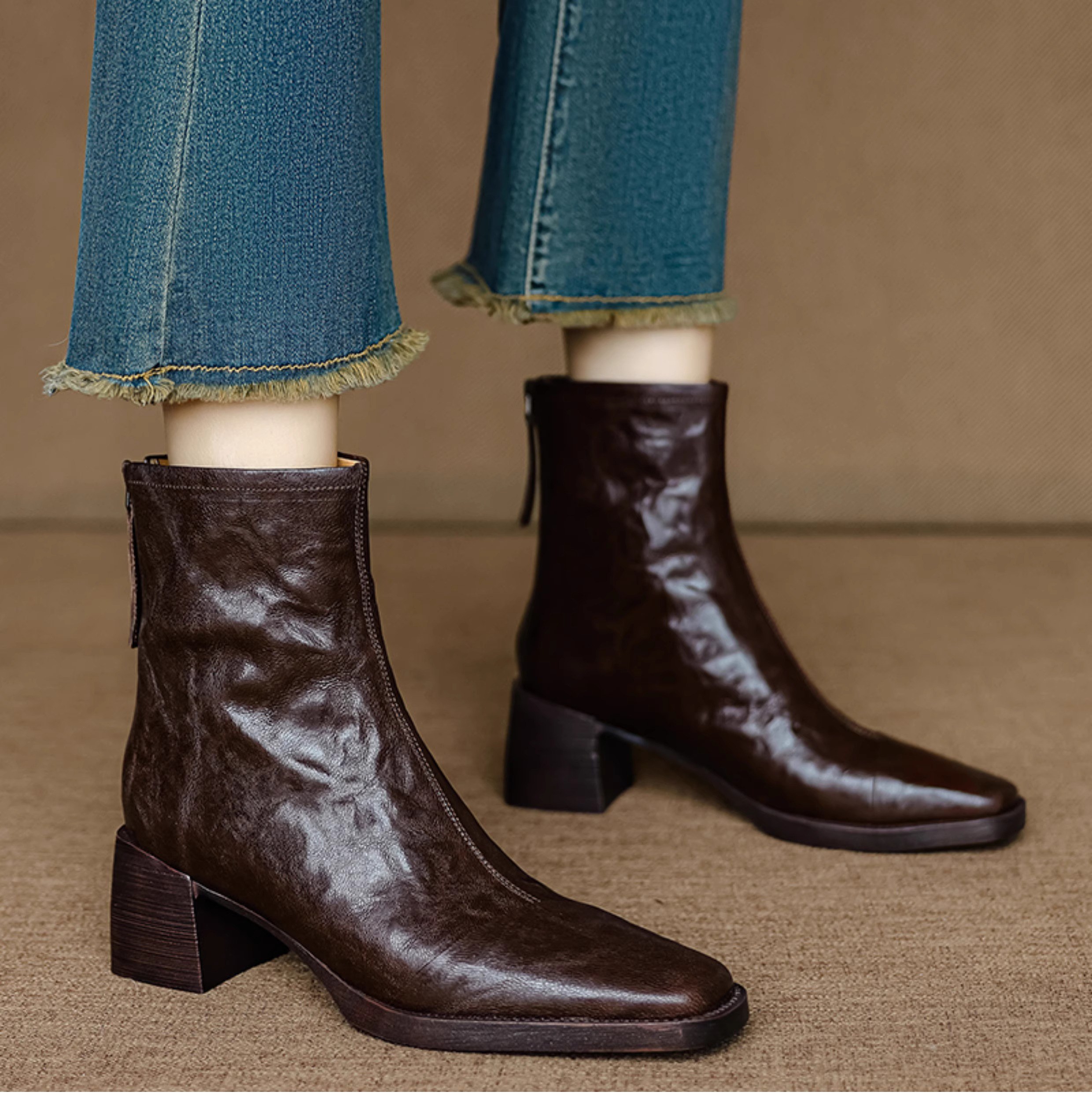 ショートブーツ レディース チャンキーヒール 歩きやすい 疲れにくい サイドファスナー シンプル おでかけ 普段使い