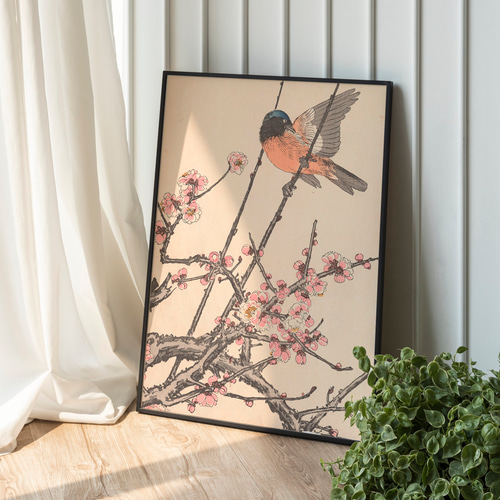 梅の花鳥図日本画アートポスター☆冬春お正月和室和モダン和柄癒し