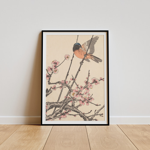 梅の花鳥図日本画アートポスター☆冬春お正月和室和モダン和柄