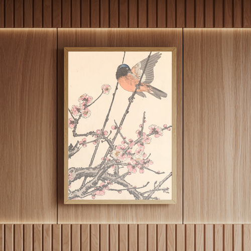梅の花鳥図日本画アートポスター☆冬春お正月和室和モダン和柄