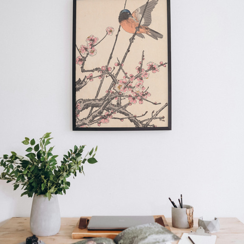 梅の花鳥図日本画アートポスター☆冬春お正月和室和モダン和柄癒し