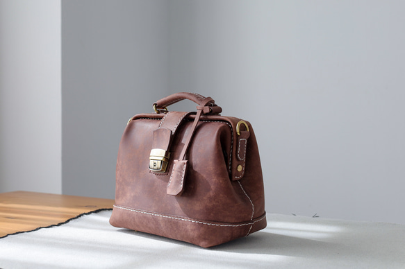 [Kisenha] 高品質真皮手工皮革皮夾、單肩包、全手工縫製、手提、單肩包、2 用包 第6張的照片