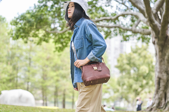 [Kisenha] 高品質真皮手工皮革皮夾、單肩包、全手工縫製、手提、單肩包、2 用包 第4張的照片