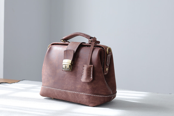 [Kisenha] 高品質真皮手工皮革皮夾、單肩包、全手工縫製、手提、單肩包、2 用包 第3張的照片