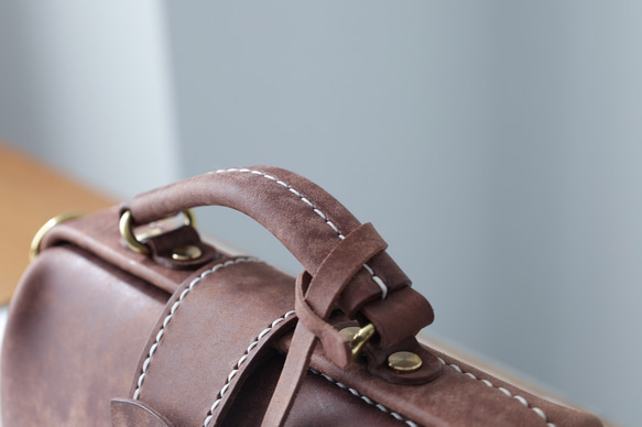 [Kisenha] 高品質真皮手工皮革皮夾、單肩包、全手工縫製、手提、單肩包、2 用包 第9張的照片