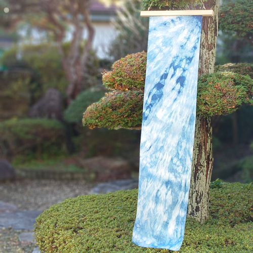 藍染めシルクストール〜ムラ染め(長さ124cm・シルクスカーフ・絞り染め
