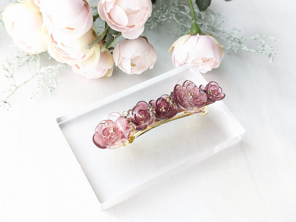 バレッタ】光花 お花のバレッタ 紅色 レジンバレッタ ヘア
