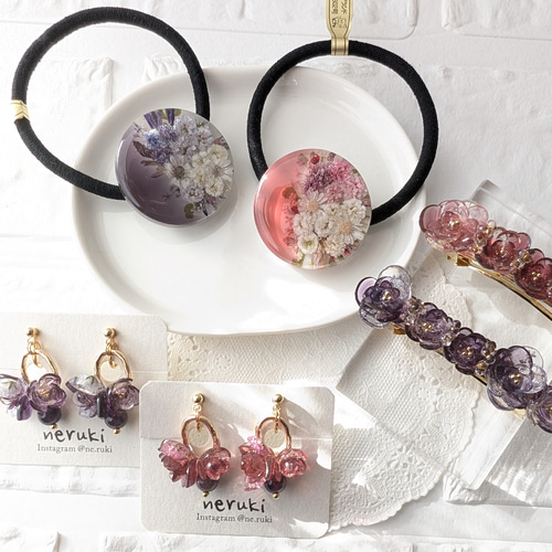 バレッタ】光花 お花のバレッタ 紅色 レジンバレッタ ヘア