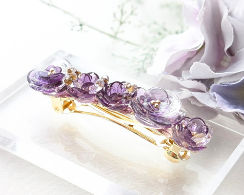 ☆*:.。. ハンドメイド♡レジンヘアバレッタ♡バタフライフラワー .。.:*☆ Butterfly🦋🩵 レジン ヘアクリップ ドライフラワー 浴衣 夏