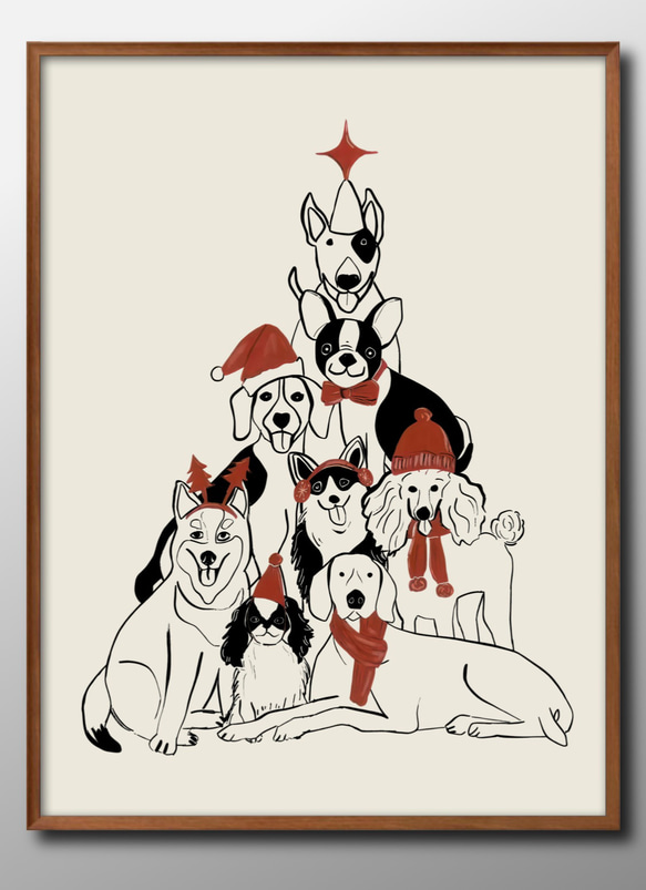 15401□ポスター アート 『犬たちのクリスマス ツリー