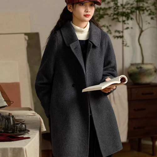 ベルンハルトウィルヘルム　ショートコート　セーラー　総柄　ウール　グレー　S 小さいサイズ］SUPER100sラムウールスタンドカラーショート