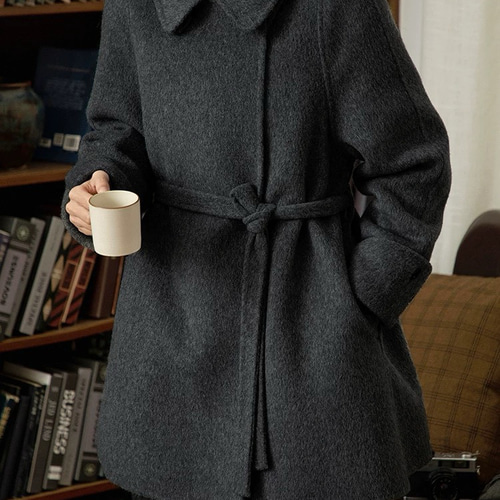 美品 ミースロエ ミドル丈ステンカラーコート 上質ウール 完売品 グレー ミディウミ MidiUmi MidiUmi ウールステンカラーコート （ライトグレー