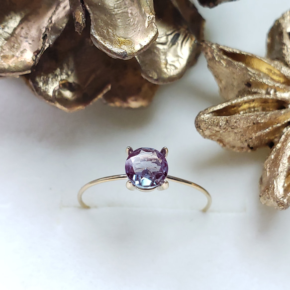 カジュアル K10 リング 合成石 カラーチェンジアレキサンドライト