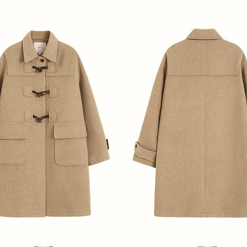 2色 ウール混ミドル丈ダッフルコート ポケット付き【冬春秋】ベージュ