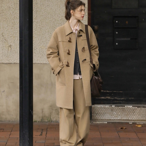 2色 ウール混ミドル丈ダッフルコート ポケット付き【冬春秋】ベージュ