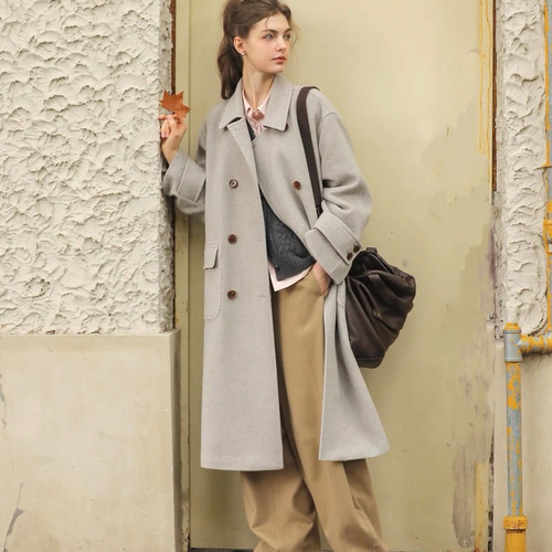 ロングコート２着 ウール混ダブルボタン 裏地付きロングコート ポケット付き【冬春秋