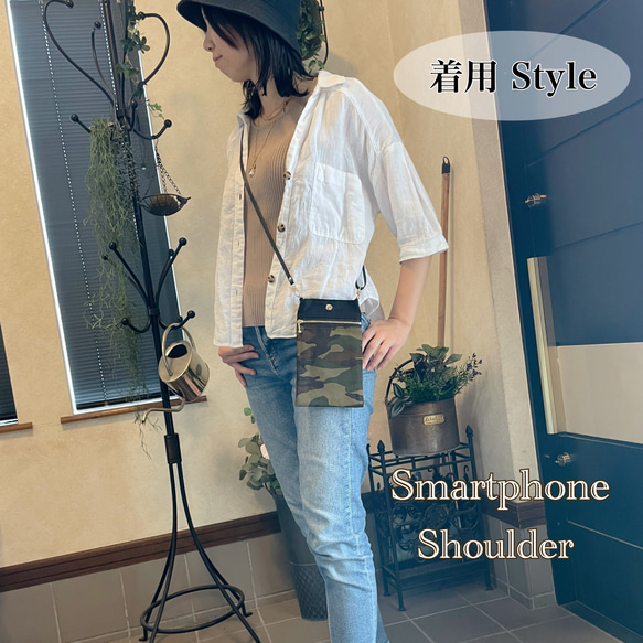 スマホショルダー ヒョウ柄グレー/豹柄ラメ/サコッシュポシェット スマホポーチ サブバッグ/合皮ストラップ◎ギフト母の日 8枚目の画像