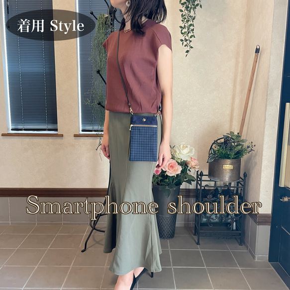 スマホショルダー ヒョウ柄グレー/豹柄ラメ/サコッシュポシェット スマホポーチ サブバッグ/合皮ストラップ◎ギフト母の日 7枚目の画像