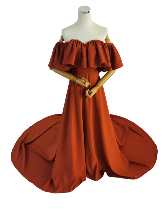 テラコッタオフショル パーティードレス マットグレープ 短トレーン 二次会 前撮り 挙式 憧れのドレス