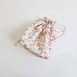 ◎ハンドメイド◎フリル巾着ポシェット◎花柄パープル セール】フリル 巾着 ポシェット（ショルダーバッグ）｜green