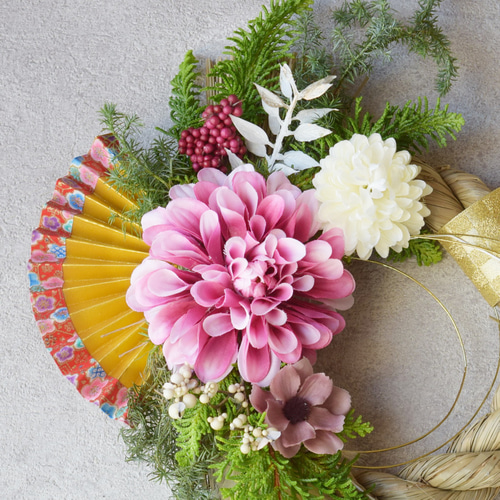 アンティーク風ピンクダリアのお正月】パンパス 正月飾り 梅 ピンク