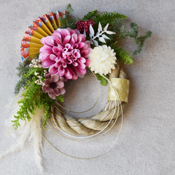 アンティーク風ピンクダリアのお正月】パンパス 正月飾り 梅 ピンク