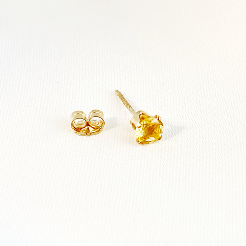 天然石シトリン×14kgf 一粒スタッドピアス【11月誕生石】 片耳ピアス 